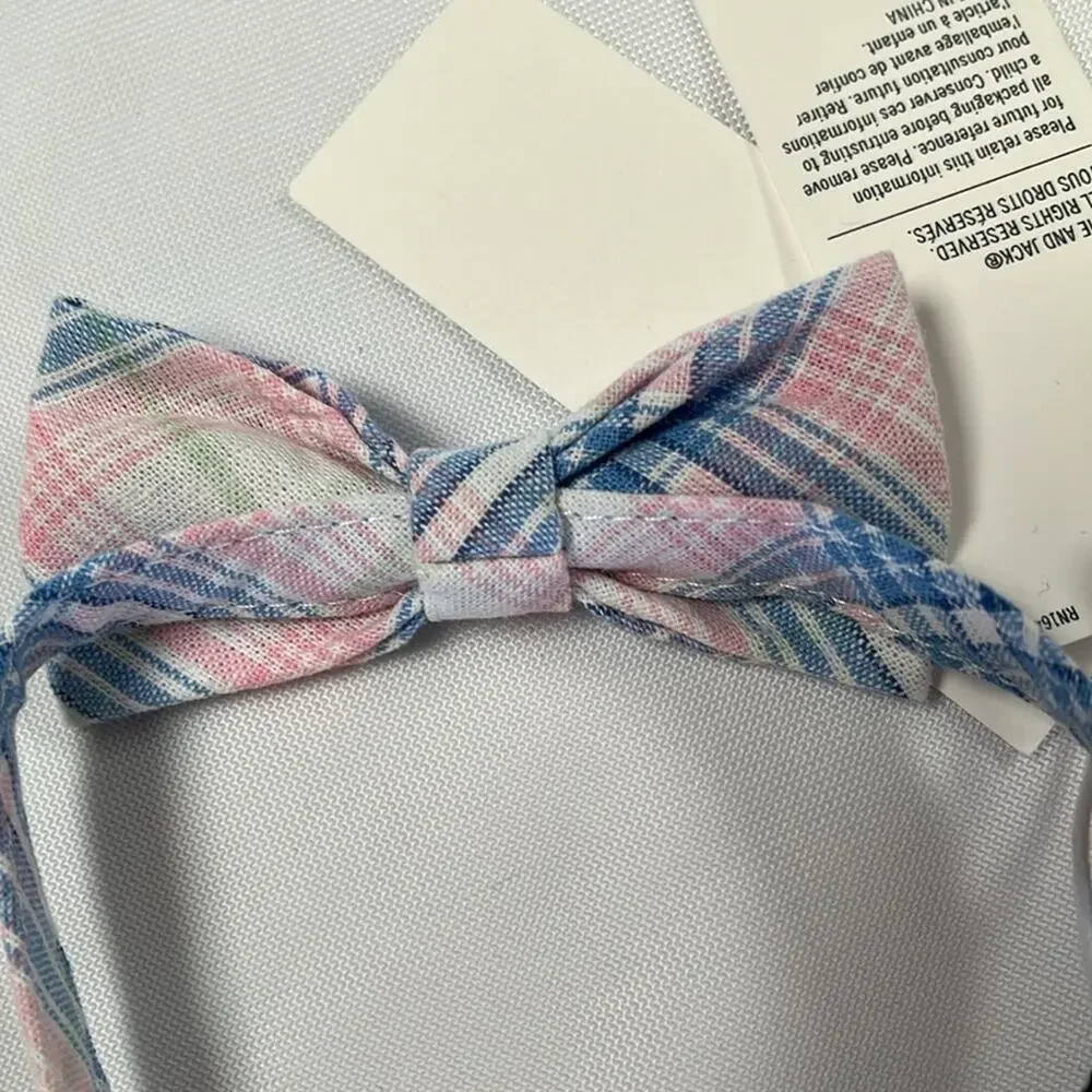 Janie and Jack Bowtie Linen Plaid Adjustable Blue Pink White Baby Toddler 0-24M